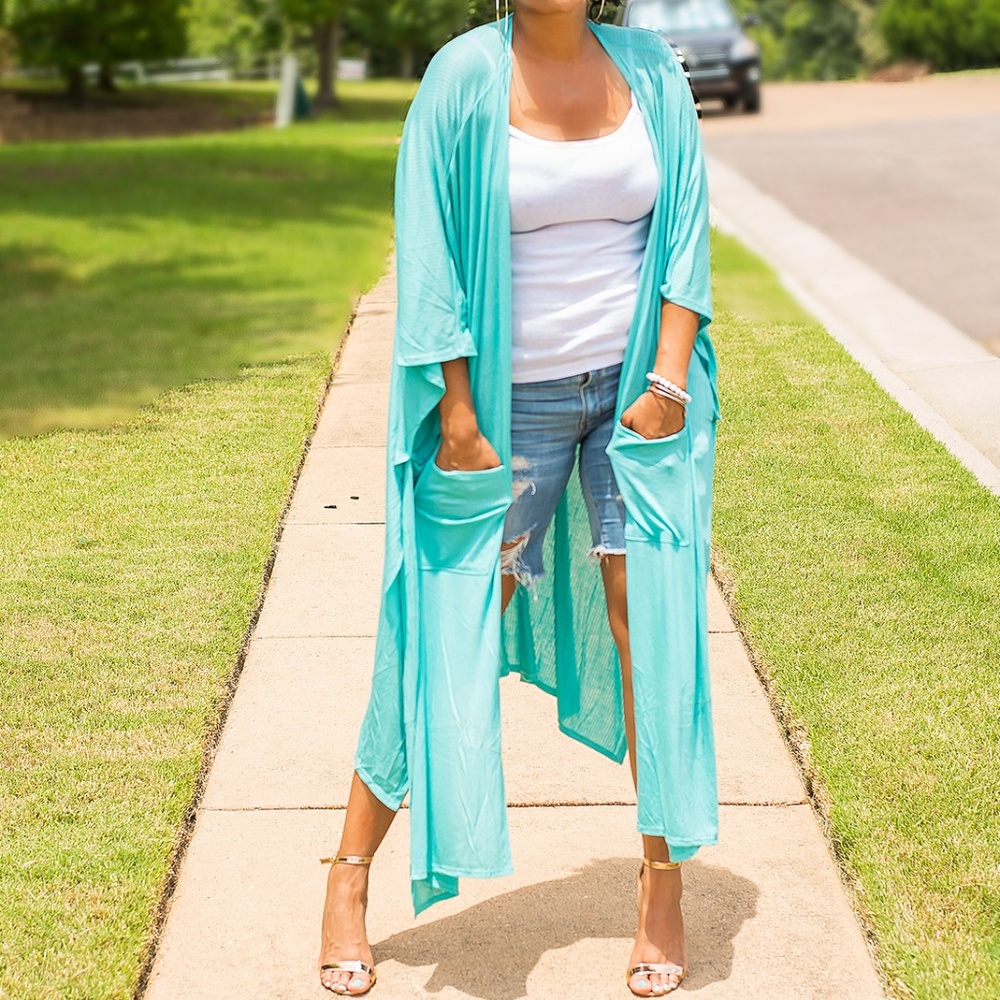 Teal Open Front Cardigan Kimono